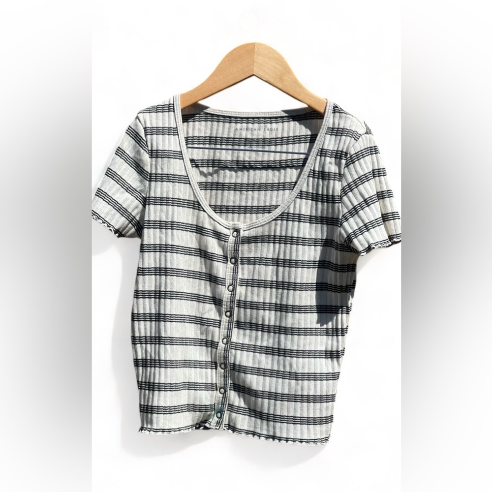 American Eagle button front ringer stripe baby tee